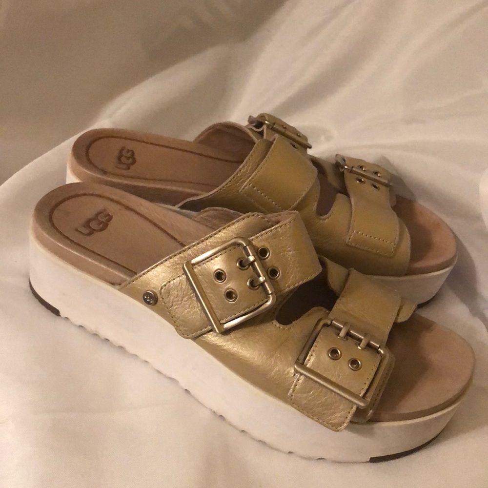 UGG Cammie Platform Slide Sandals Metalic Gold 7